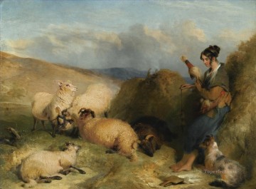 動物 Painting - 犬を連れた羊飼い